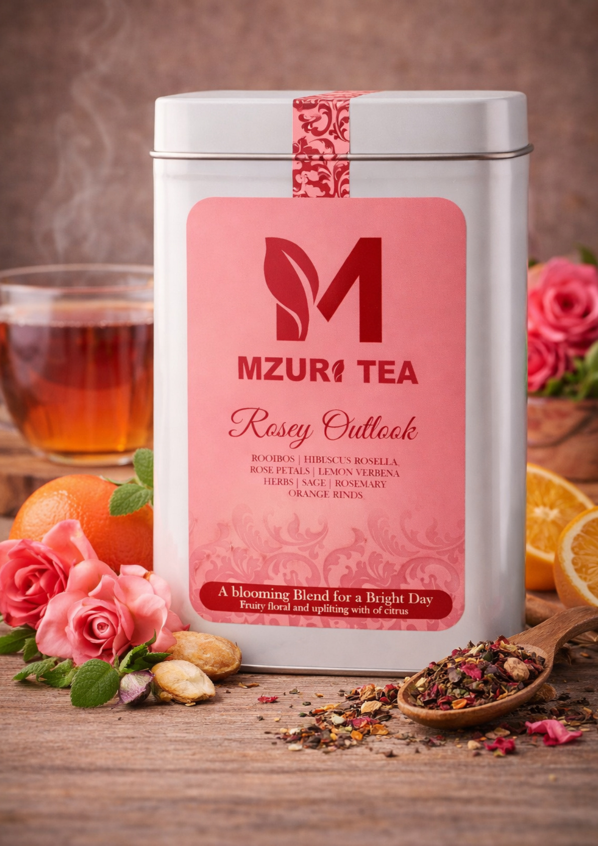 Rosey Outlook tea, a bright floral rooibos blend